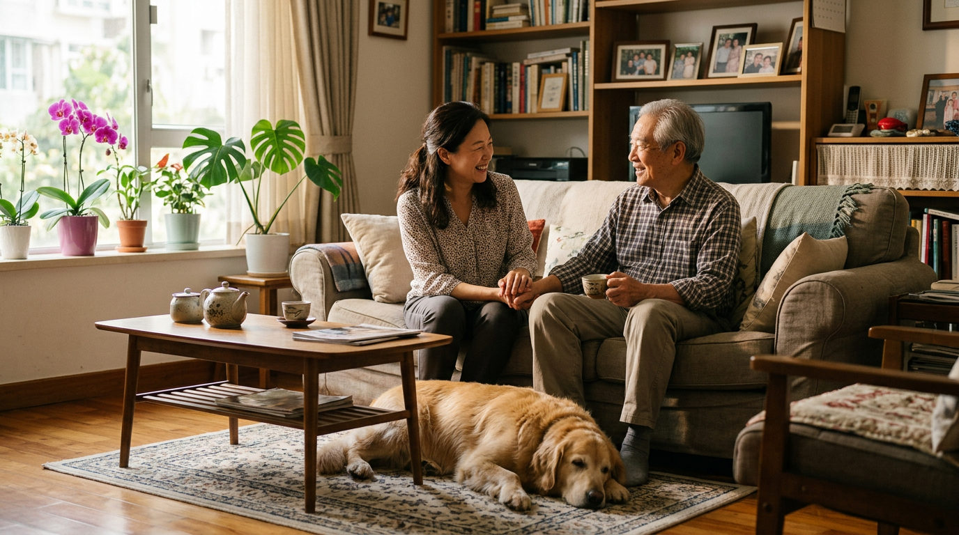 长期照护家庭案例配图：多代同堂与伴侣犬